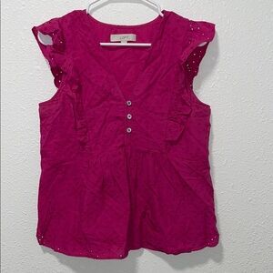 LOFT Pink Ruffled Cap Sleeve Blouse